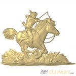 A 3D Relief Model of a Native American on Horseback with a bow and arrow and riding through grassland