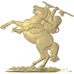 A 3D Relief Model of a Native American Warrior on the back of a bucking Horse