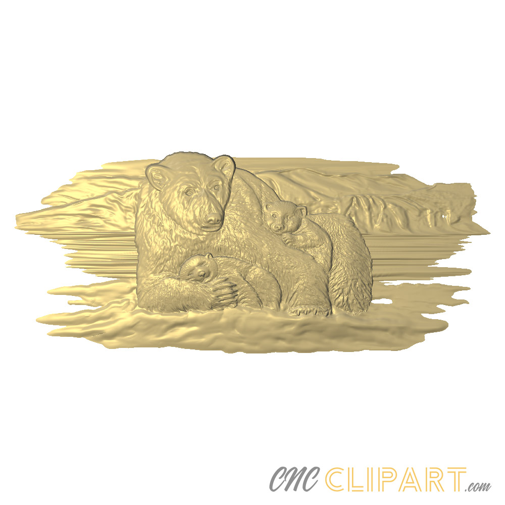 A 3D Relief Model of a Polar Bear and Cub set in an arctic landscape