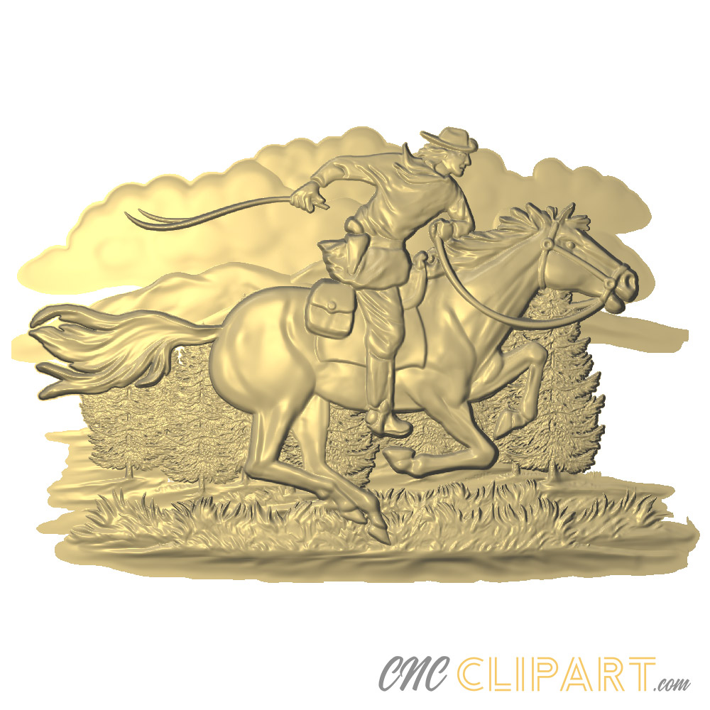 A 3D Relief Model of a Pony Express rider, delivering mail on horseback