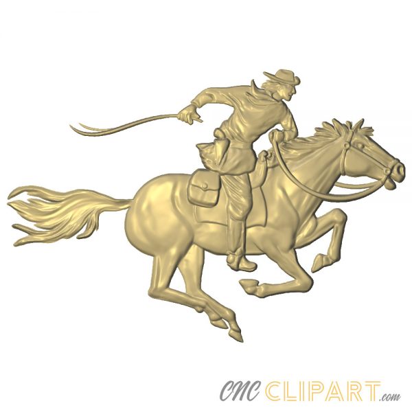 A 3D Relief Model of a Pony Express rider scene, delivering mail on horseback