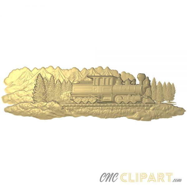 A 3D Relief Model of a Steam Train moving through a wild landscape
