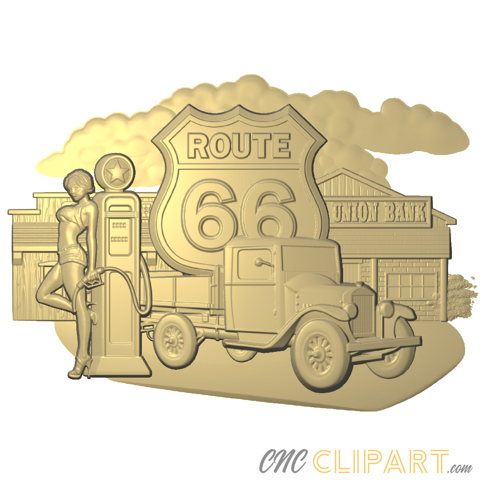 A 3D Relief Model collage of scenes representing Route 66