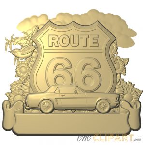 A 3D Relief Model of the classic Route 66 road sign featuring scenes from Kansas, including an empty banner section for adding your own custom text