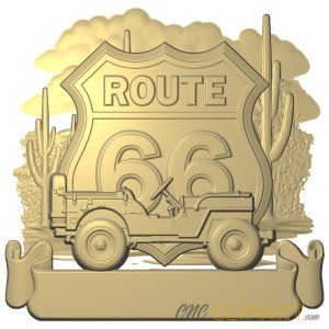 A 3D Relief Model of the classic Route 66 road sign featuring scenes from New Mexico, including an empty banner section for adding your own custom text