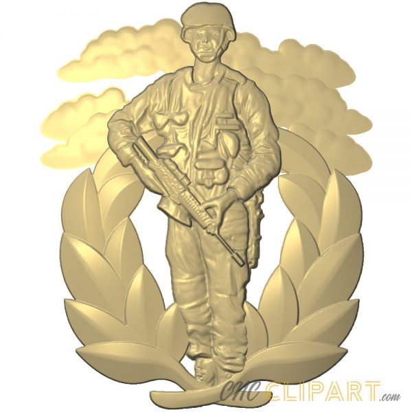 A 3D Relief Model of an armed soldier flanked by laurels