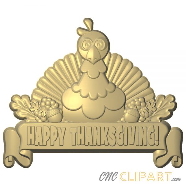 A 3D Relief Model of a Happy Thanksgiving Sign with a worried Turkey