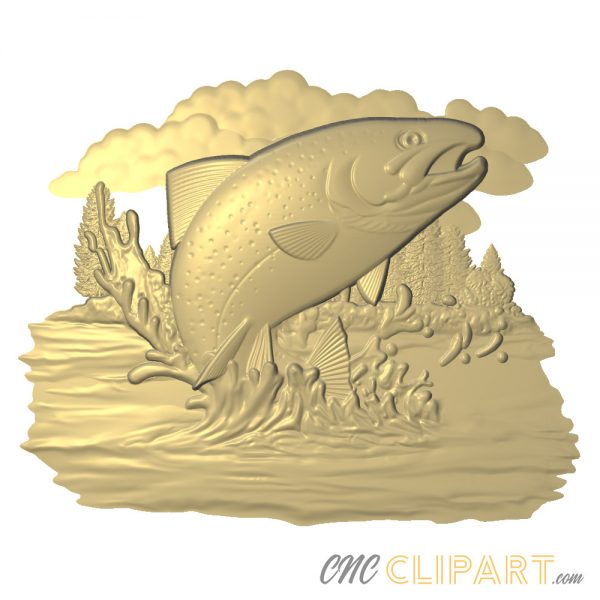 A 3D Relief Model of a Trout leaping out of the water