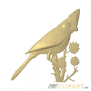 A 3D relief model of a Cardinal bird perched on a branch