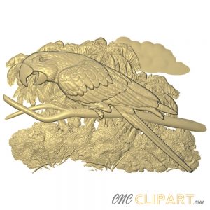 A 3D Relief Model of a Parrot in front of a nature scene