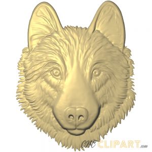 A 3D Relief Model of a Wolf Head staring straight at the viewer