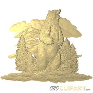 A 3D Relief Model of a Bear standing in a nature scene