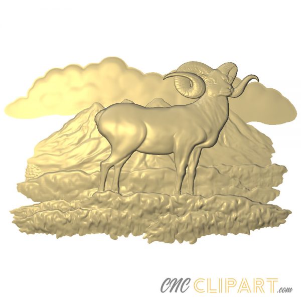 A 3D Relief Model of a Bighorn Sheep in front of a mountain backdrop