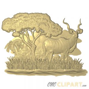 A 3D Relief Model of a Greater Kudu on the African plain