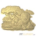 A 3D Relief Model of two Lions grazing in Africa