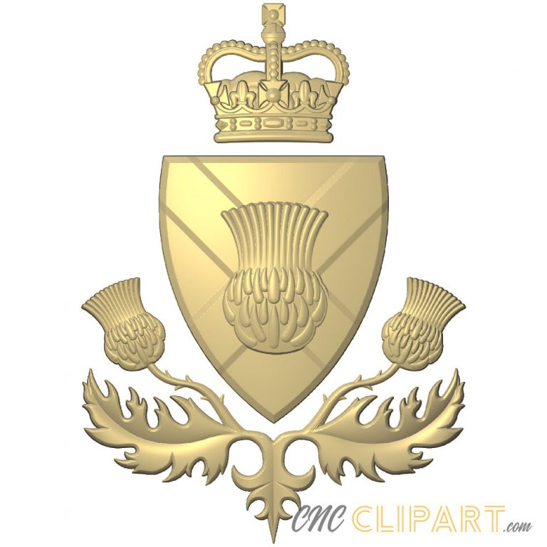 Scottish Thistle Coat of Arms 3D Relief Model CNC Clipart