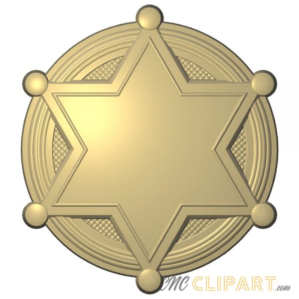 A 3D Relief model of a 6 point star badge on a circular background