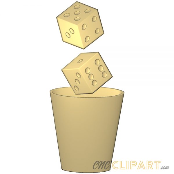 A 3D Relief model of a some Dice in a cup