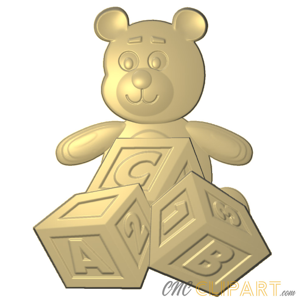 A 3D Relief model of a Teddy Bear and Building Blocks