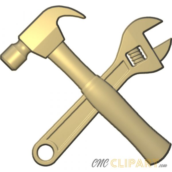 A 3D Relief model of a crossed wrench and hammer