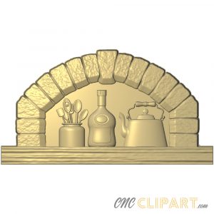 A 3D Relief model of stone oven and kitchen utensils